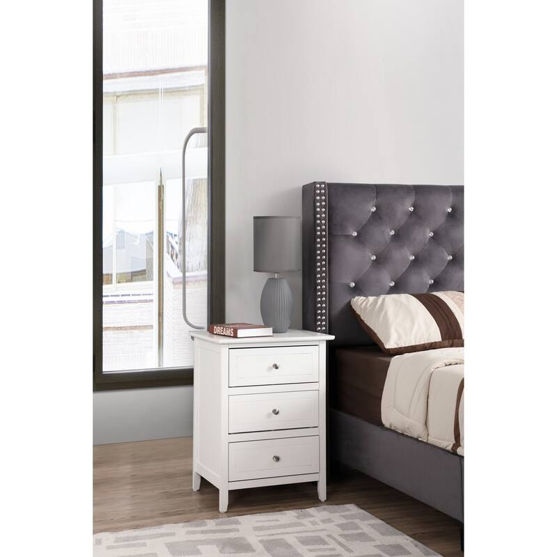 Glory Furniture Contemporary Wooden Nightstand with Drawers - White