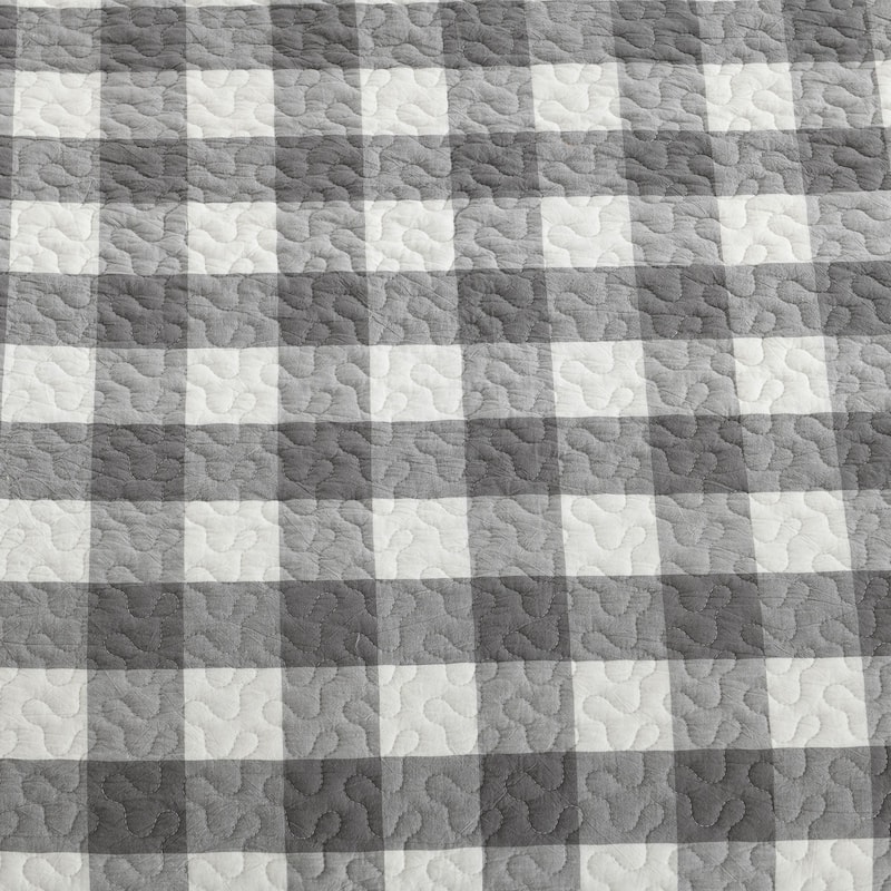 3 Pcs Grey White Checkered Quilted Bedspread Set