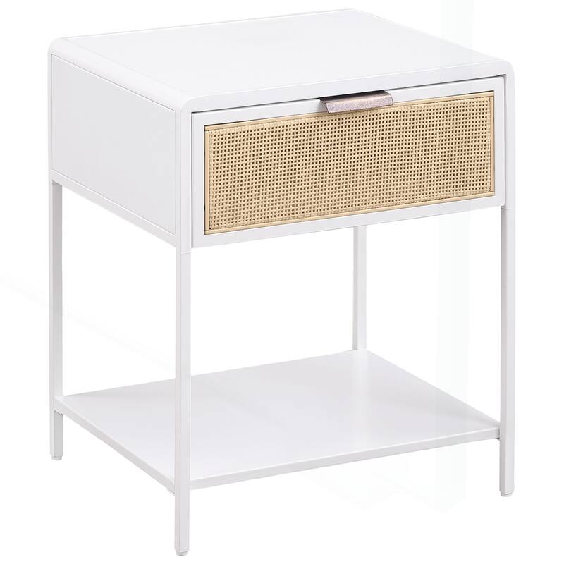 Chic Metal Bedside Table with Cane Drawer for Stylish Spaces