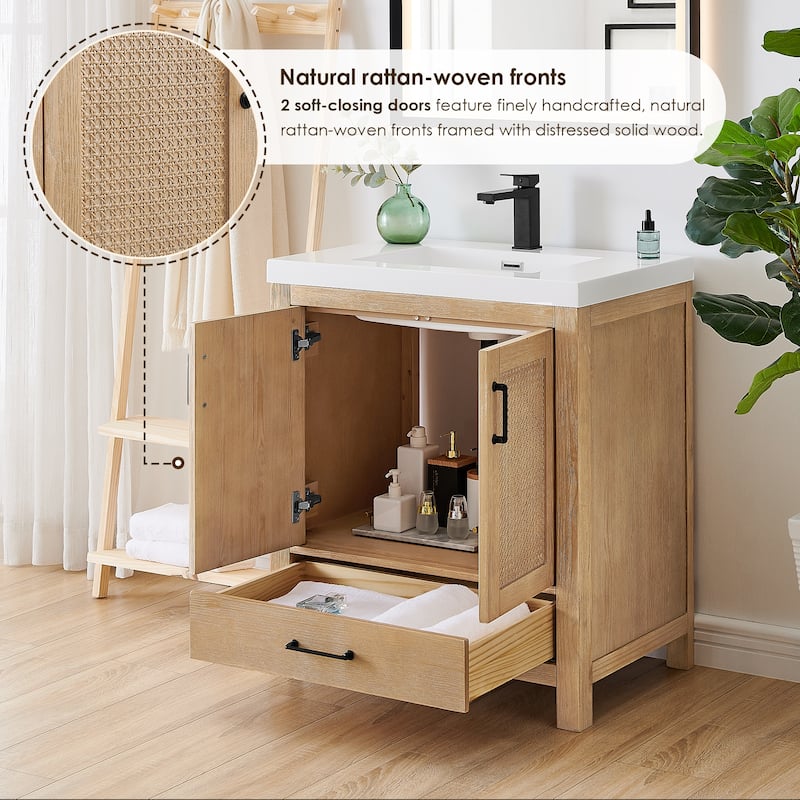 Bondi Bathroom Vanity in Light Brown with White Ceramic Drop-in Sink No Mirror