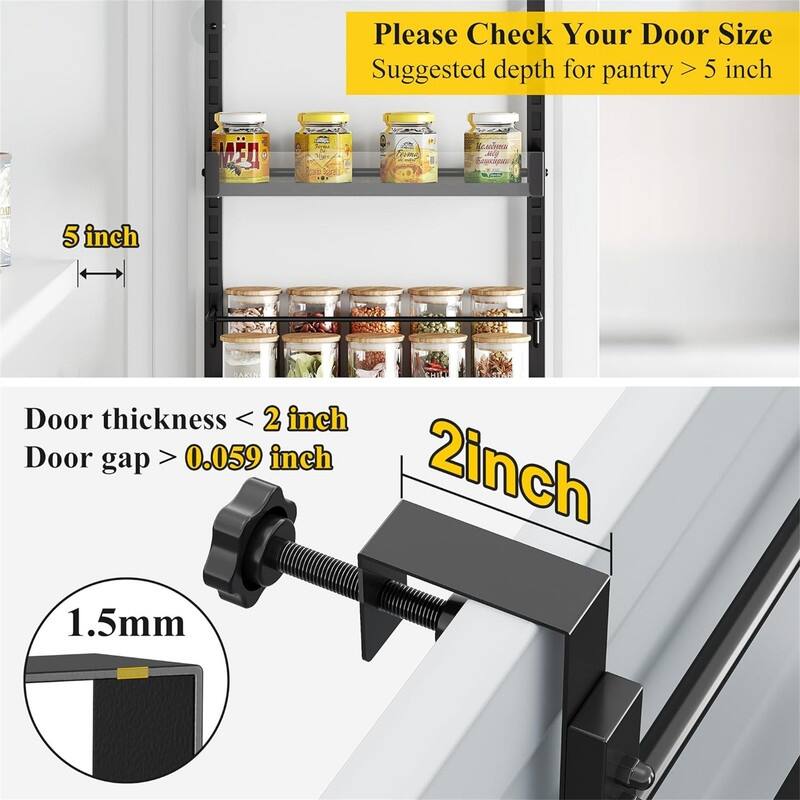 6-Tier Pantry Door Organizer Adjustable - 4.92"D x 14.56"W x 50.6"H