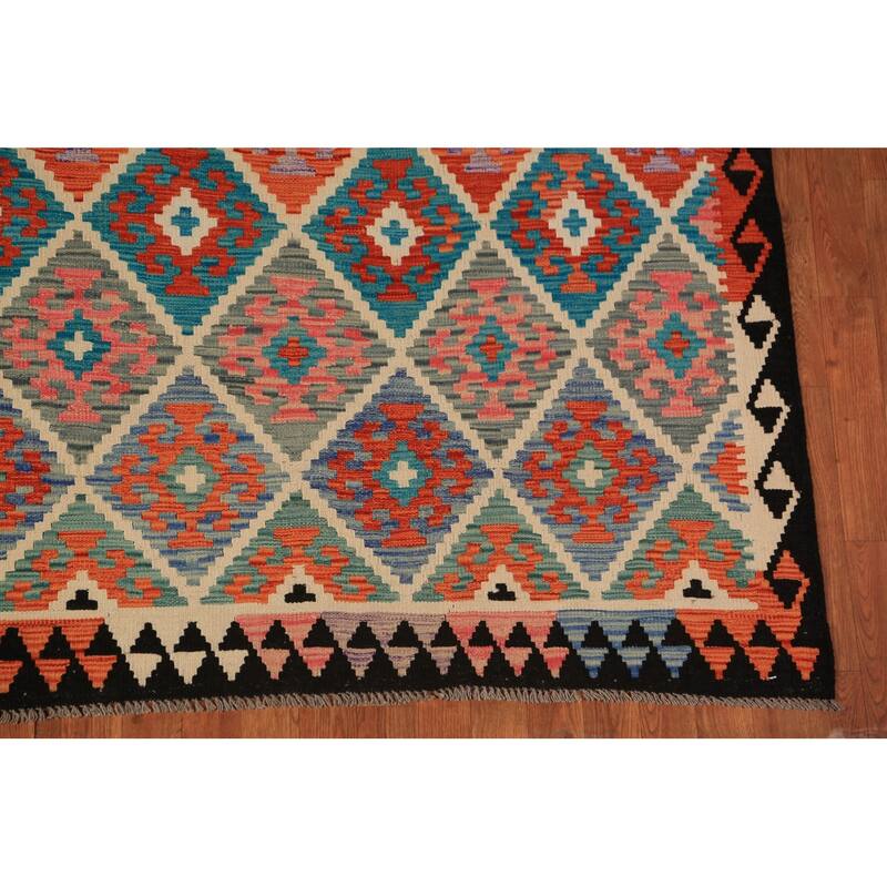Trellis Kilim Oriental Area Rug Hand-Woven Wool Carpet - 8'2" x 11'2"