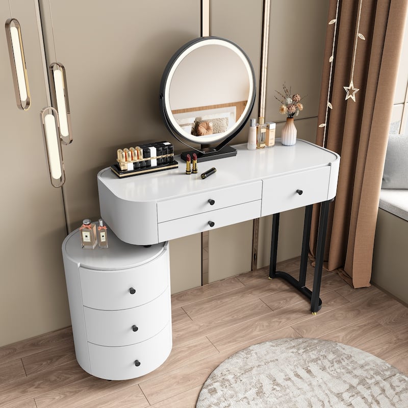 Modern Minimalist Dressing Table with Detachable Mirror and Rotatable Side Cabinet Makeup table, Easy Assembly Vanity