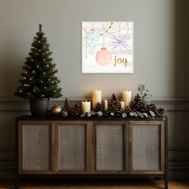 Elegant Ornaments II by Annie Warren (22 x 22 in.), Framed Canvas Wall Art Print - Sylvie Beaded White