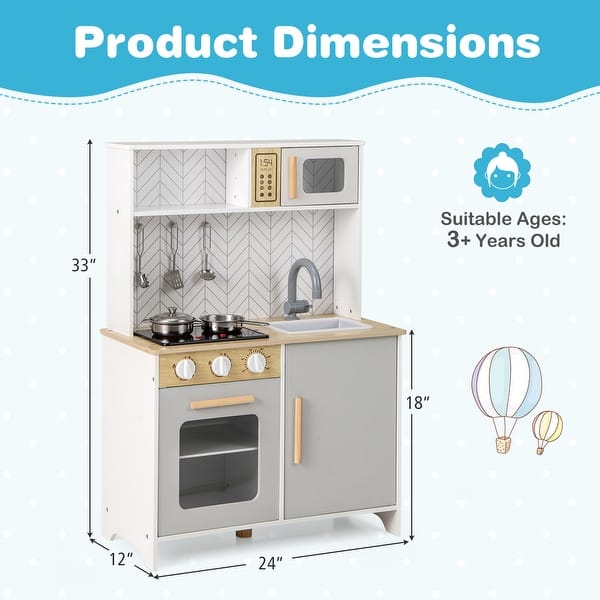Wooden Kitchen Toy Set with Stove, Sink and Cooking Accessories - 24" x 12" x 33"