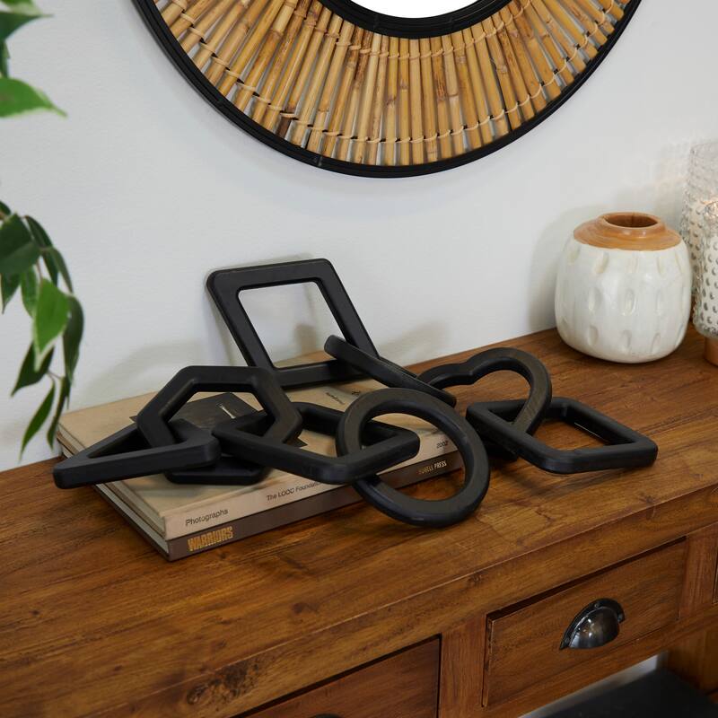 CosmoLiving by Cosmopolitan Geometric Wood Chain Sculpture (Set of 2, Set of 3) - Black, White, Brown