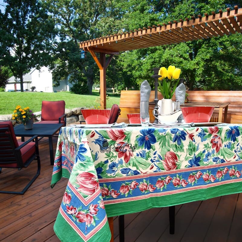 Artsy Brush Stroke Vibrant Floral Cotton Tablecloth Collection - 60 x 60 in