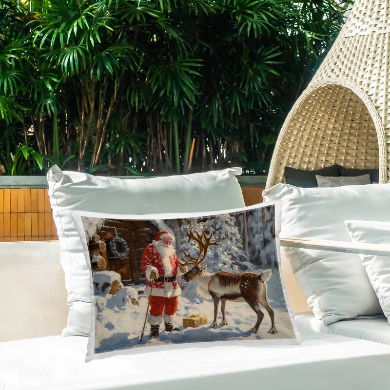 Stupell Santa with Reindeer Scene Printed Outdoor Throw Pillow Design by Imagine It Images