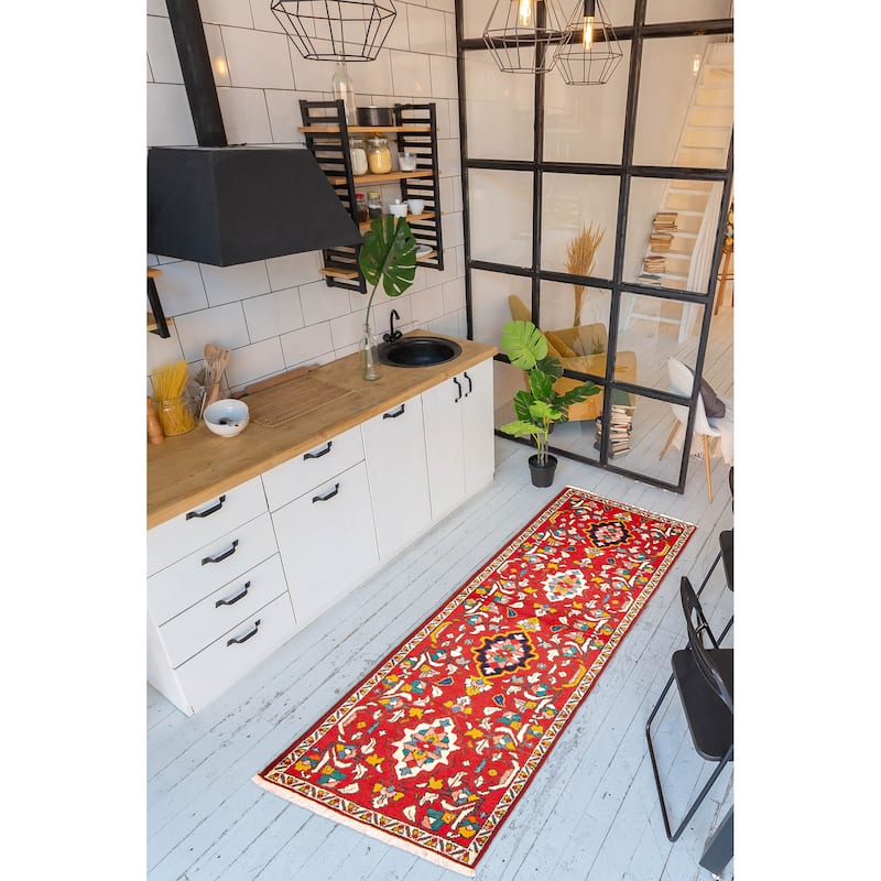 ECARPETGALLERY Hand-knotted Konya Anatolian Red Wool Rug - 2'4 x 7'5