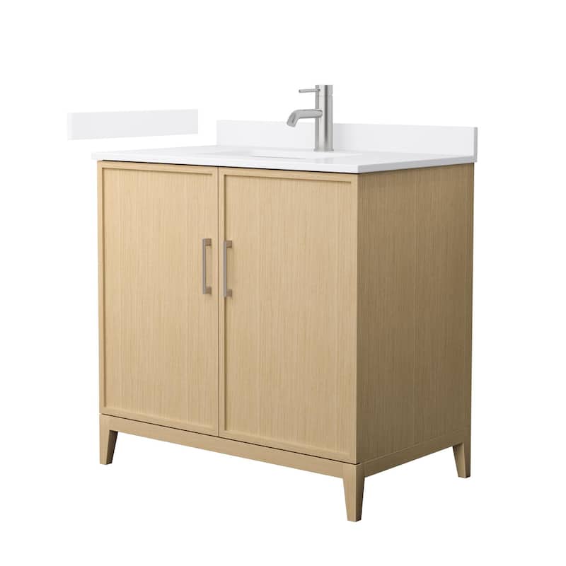 Wyndham Collection WCH717136S-QTZ-UNSMXX Elan 36" Free Standing Single - White Oak / White Quartz Top / Brushed Nickel