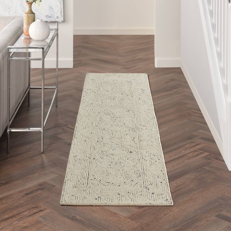 Nourison Vail Geometric Textured Wool Area Rug - 2'3" x 7'6" Runner - Ivory/Navy - Rectangle