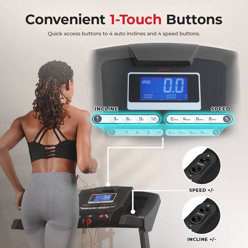 Sunny Health & Fitness Premium Smart Treadmill with Auto Incline - SF-T7515SMART - 64.17 x 28.35 x 52.7