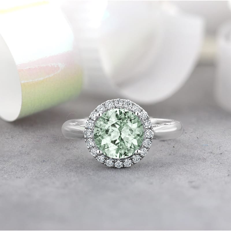 Auriya 1 1/2ct Round Green Amethyst and Halo Diamond Engagement Ring 1/4ctw 14k Gold