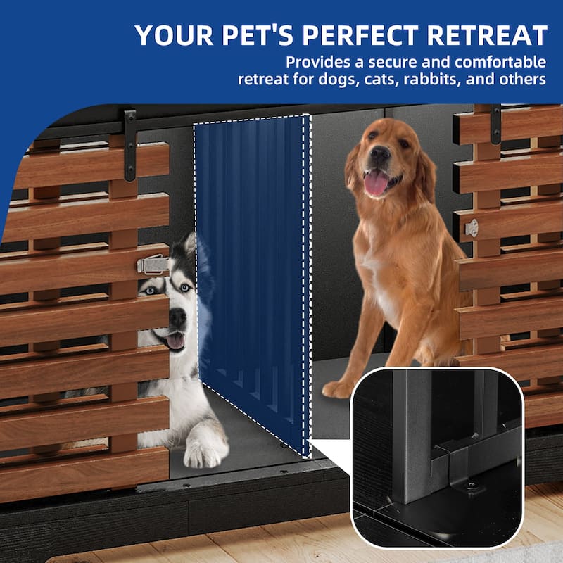 Moasis 71" Double Dog Crate Furniture for 2 Dogs with Sliding Fence Door,Heavy Duty Dual Dog Kennel TV Stand Large Dogs