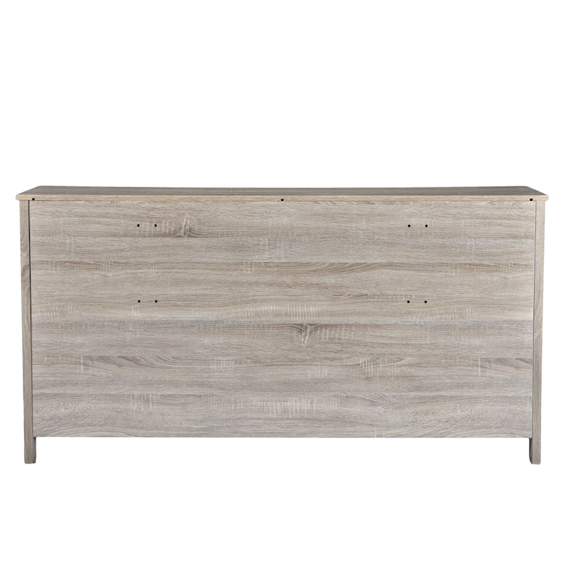 Roomfitters 6-Drawer Wide Dresser, Modern Wood Storage Chest with Metal Handles, Bedroom Accent Organizer, Oak