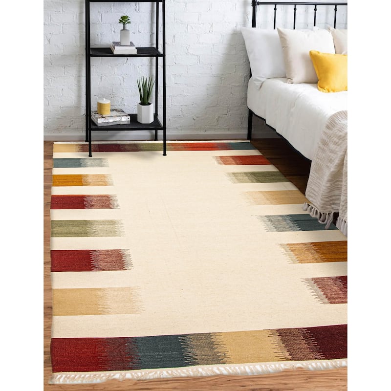 ECARPETGALLERY Flat-Weave Ankara FW Cream Wool Kilim - 5'3 x 7'6