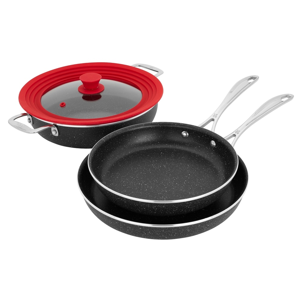 Nonstick Frying Pan Skillet Set with Lids Stainless Steel Deep Chef Fry  Pans wit