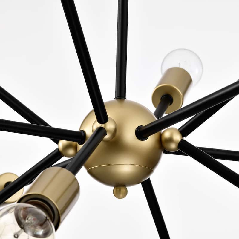 Lorena Sputnik Black Base Brushed Brass Finish Industrial Chandelier