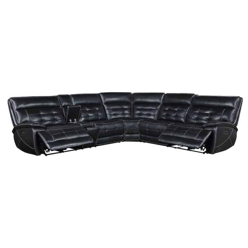 Hewitt Leather Upholstered Power Reclining Sectional Black - 118.5"W x 106.25"D x 40.25"H
