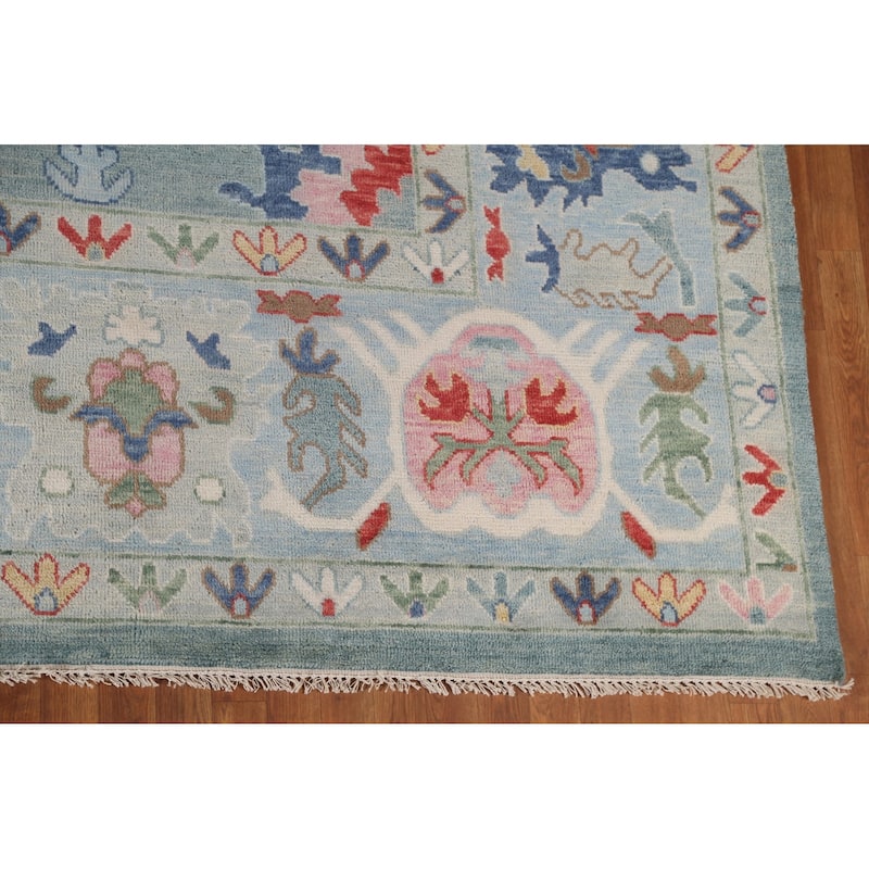 Blue Floral Oushak Oriental Large Area Rug Handmade Wool Carpet - 11'10"x 14'8"