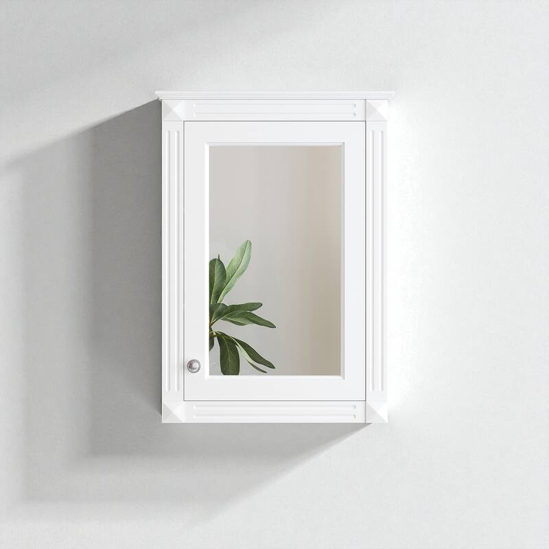 20" Wall Mounted Bathroom Medicine Cabinet with Mirror, Adjustable Shelf Storage Cabinet Over Toilet, Solid Wood Frame - White