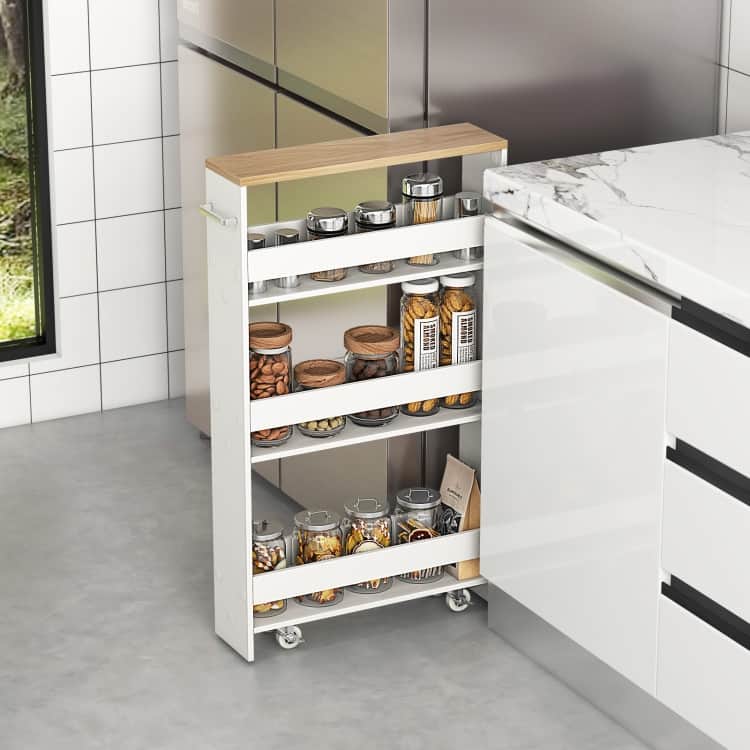Narrow Rolling Storage Cart with Shelves for Kitchen and Bathroom - White