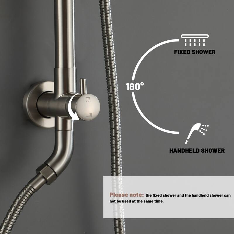 CASAINC Exposed Pipe Shower System with 8-In Rainfall Shower Head and Handheld Shower