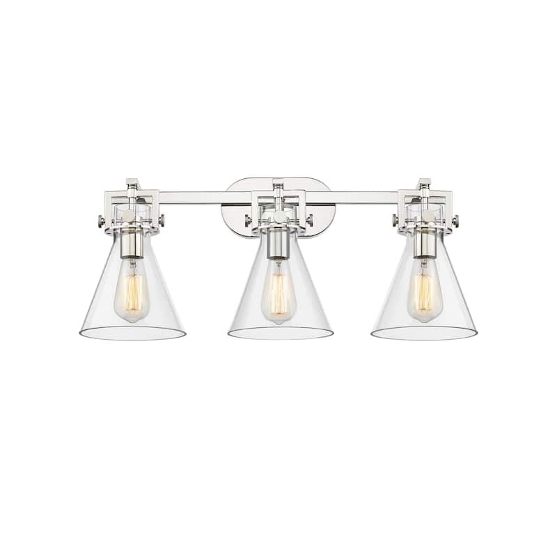 Innovations Lighting 411-3W-12-27 Newton Cone Vanity Newton Cone 3 - Polished Nickel / Clear