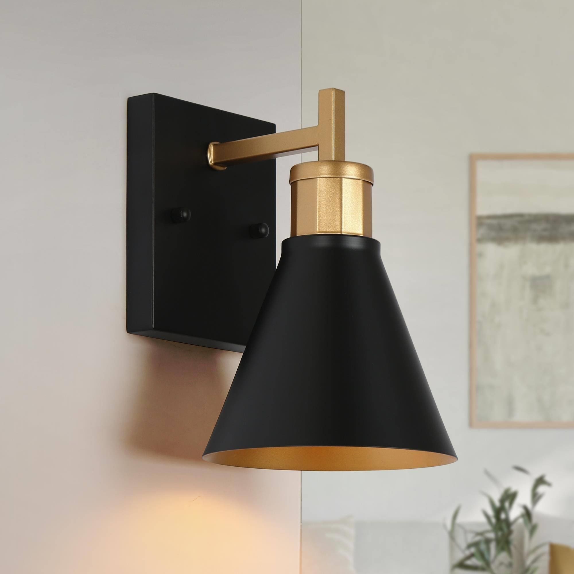 1-Light Modern Black Gold Wall Sconce Light with Glass Shade - 4.7