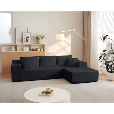 Modular Deep Seat Chaise Lounge Couch Chenille L-shaped Sectional Sofa with Pillows, Connecting Clasps and Non-slip Design