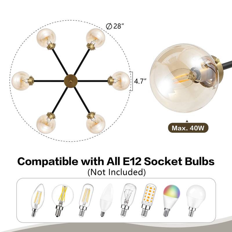 WINGBO 6-Light Modern Chandelier, Sputnik Pedant Light - N/A