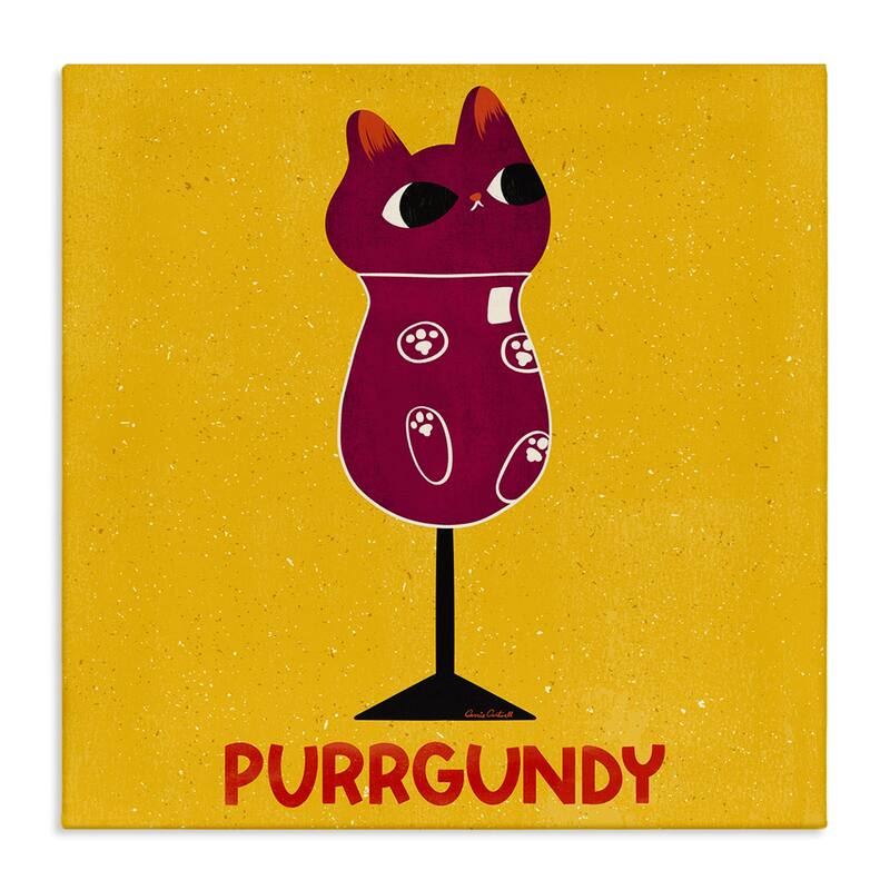 Stupell Purrgundy Cat Wine Canvas Wall Art Design By Carrie Cantwell - 17 x 17