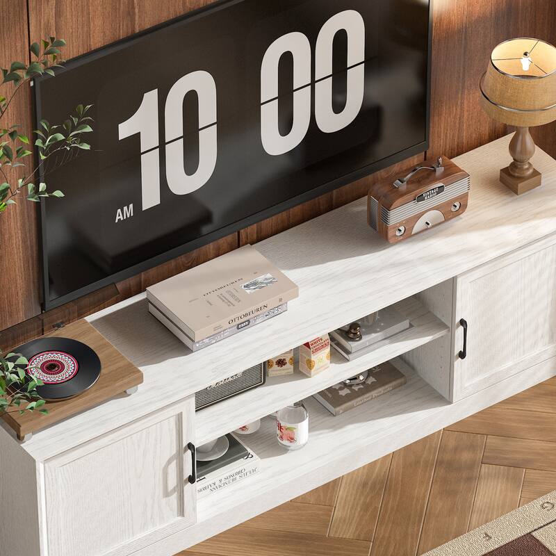 Modern TV Stand with Adjustable Shelf and Cabinet Doors, Media Console for 70” TV