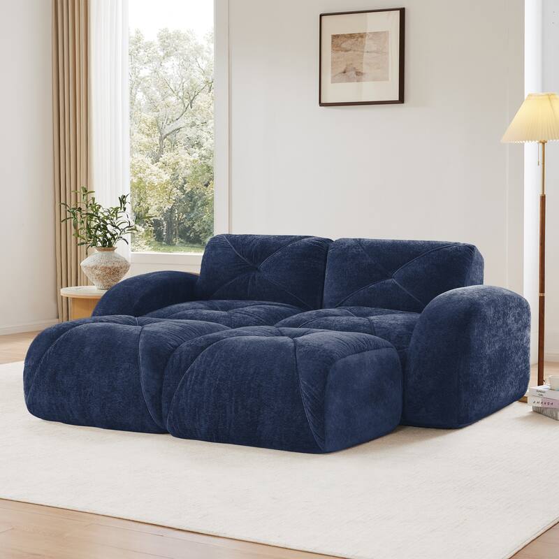 Velvet Tufted Loveseat Sofa Modular Couch, Boneless Deep Seat 2-Seater Couch, Available with/without Ottoman
