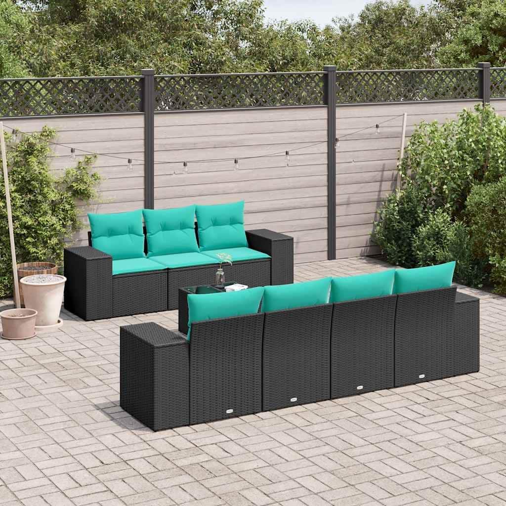 vidaXL 8 Piece Patio Sofa Set with Cushions Black Poly Rattan - 21.7" x 24.4" x 27.2"