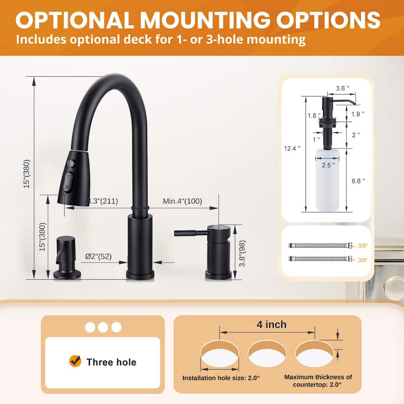 WOWOW Single Handle Pull Down Kitchen Faucet with Soap Dispenser