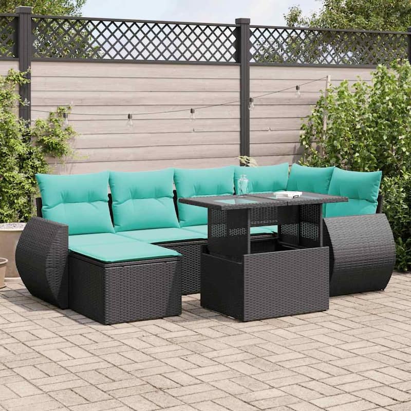vidaXL Patio Sofa Set with Cushions and Table Outdoor 7 Piece Poly Rattan