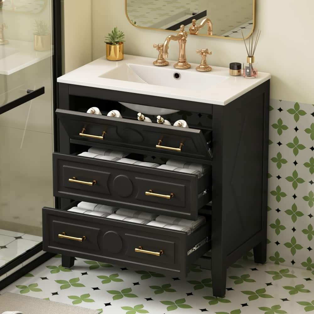 30'' Wooden Bathroom Vanity with Ceramic Sink Combo and Storage Cabinet