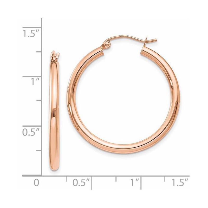 Curata 14k Rose Gold 2.5x30mm Polished Hoop Earrings