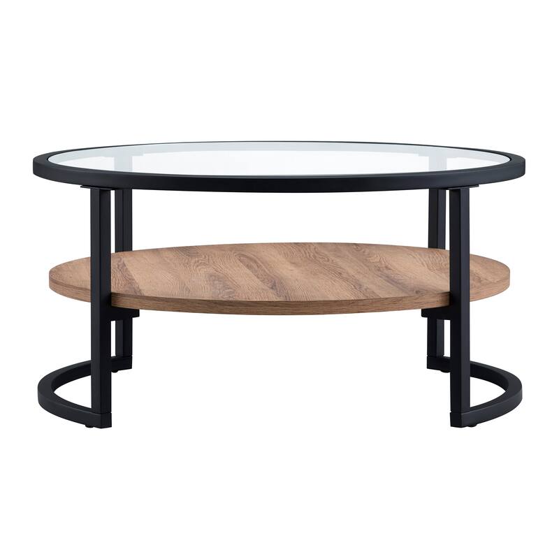 Carbon Loft Mornie Coffee Table in Blackened Bronze with Oak Shelf