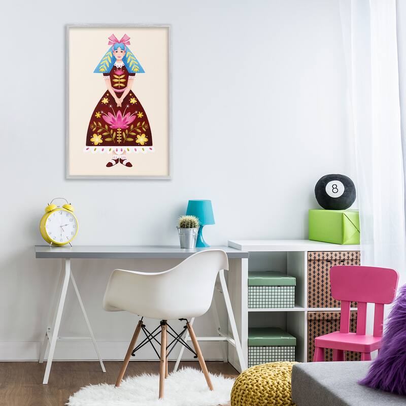 Stupell Blue Haired Folk Girl Framed Giclee Art Design By Hannah Moren