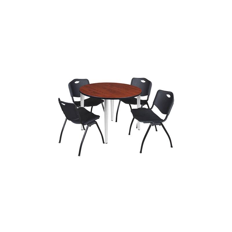 48 in. Round Breakroom Table- Cherry Top, Chrome Base & 4 M Stack Chairs- Black