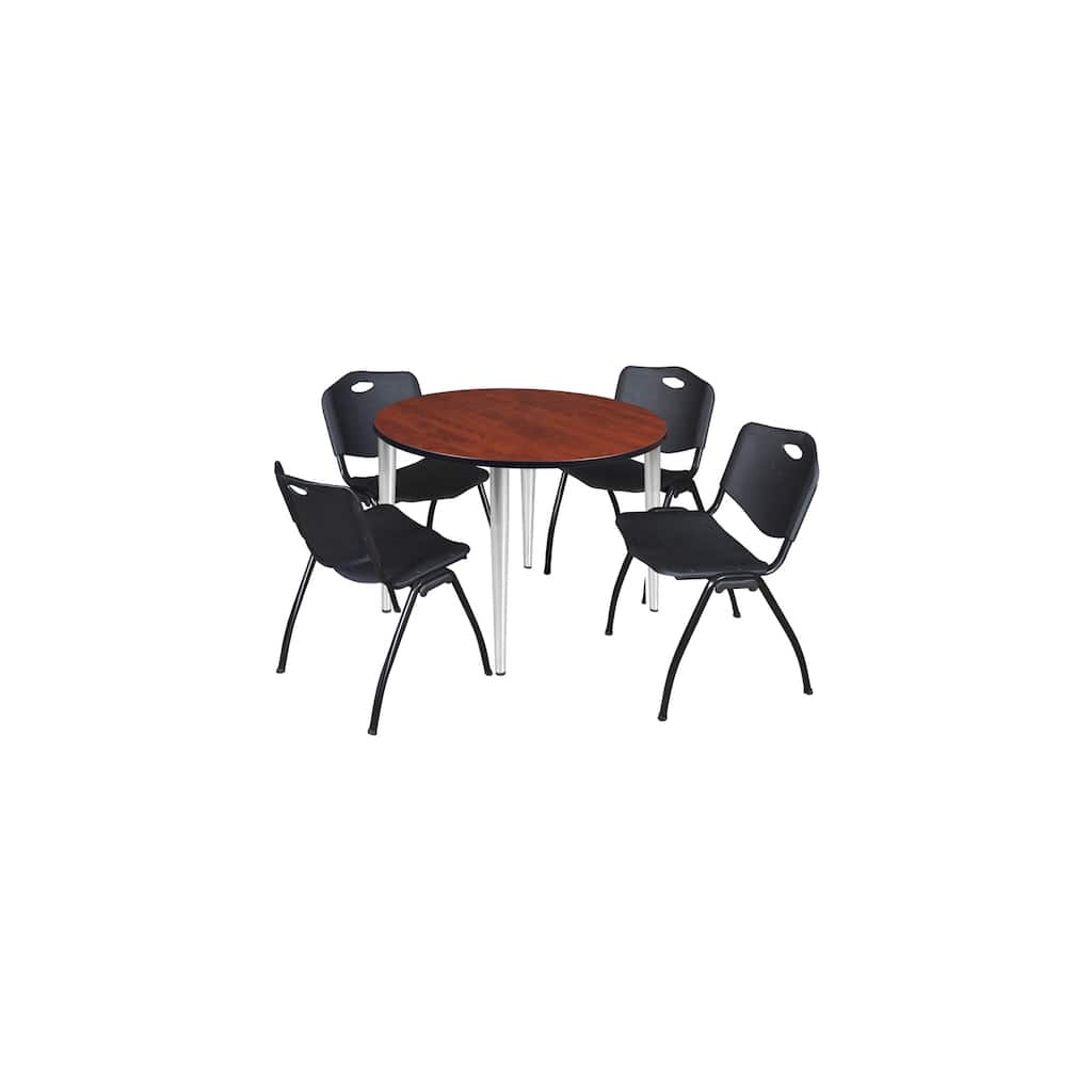 48 in. Round Breakroom Table- Cherry Top, Chrome Base & 4 M Stack Chairs- Black