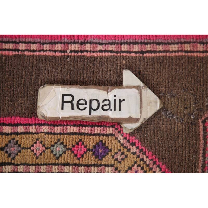 Ardebil Persian Vintage Runner Rug Handmade Geometric Wool Carpet - 3'8" x 10'6"