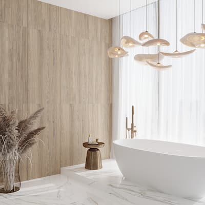 Bois 24x48 Natural Wood Porcelain Large Format Fluted Wall Tile (15.55 sq ft/case) - 2 Pack