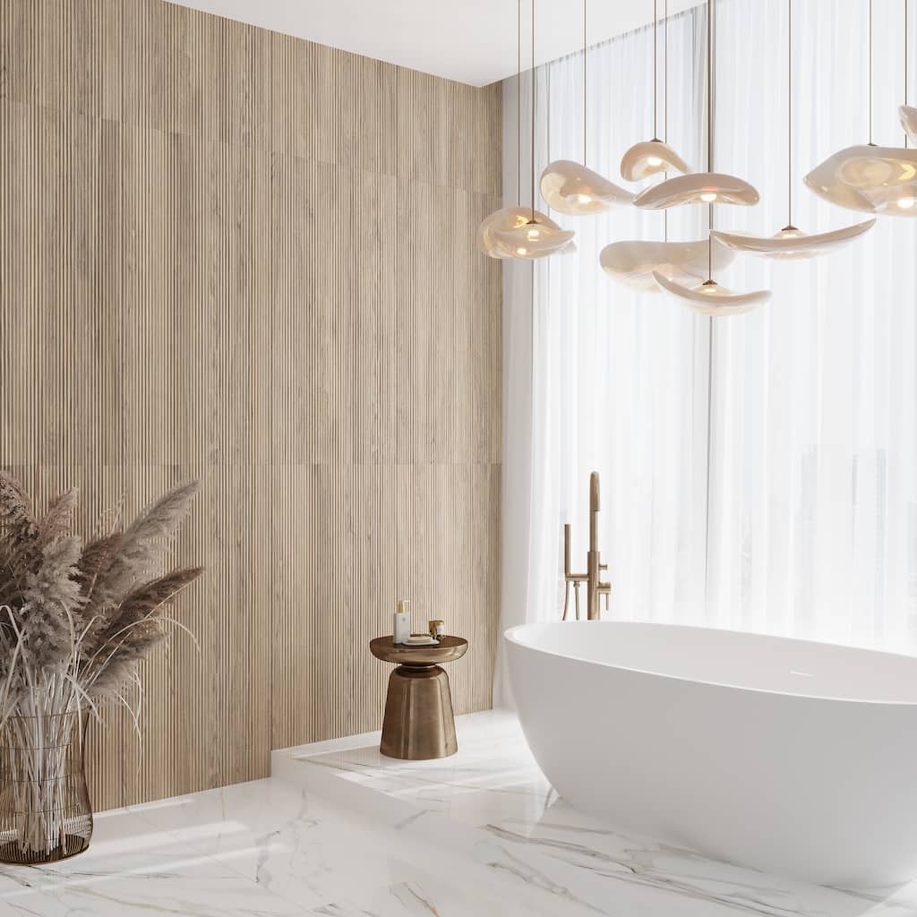Bois 24x48 Natural Wood Porcelain Large Format Fluted Wall Tile (15.55 sq ft/case) - 2 Pack