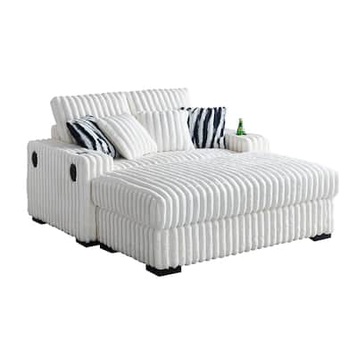 Beige 61.42" Corduroy Square Arm Loveseat Sofa with Ottoman, Bluetooth Speaker, Wireless Charger, USB Ports, Cupholder