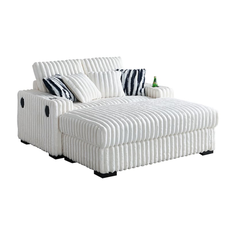 Beige Corduroy Loveseat Sofa with Ottoman and Bluetooth Speaker - Beige