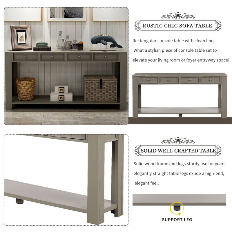 Console Table with Storage Drawers and Bottom Shelf