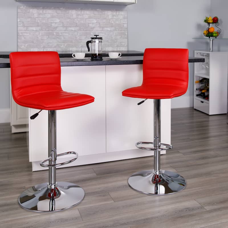 Modern Vinyl Channel Tufted Adjustable Height Barstool (Set of 2) - 16"W x 19"D x 35" - 44"H - 16"W x 19"D x 35" - 44"H - Red